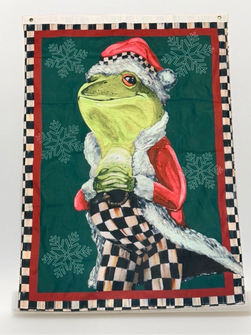 Mackenzie Childs Festive Fergal Frog Christmas Flag - 40 X 28 Inches